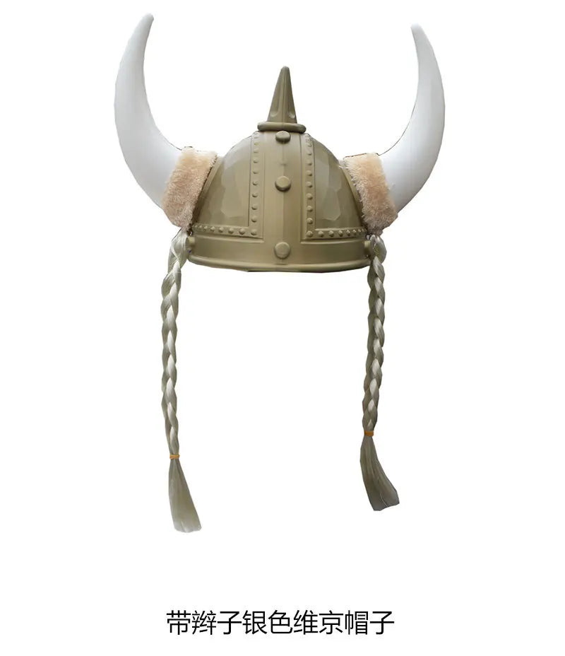 Vikinghjelm med Horn og Fletter