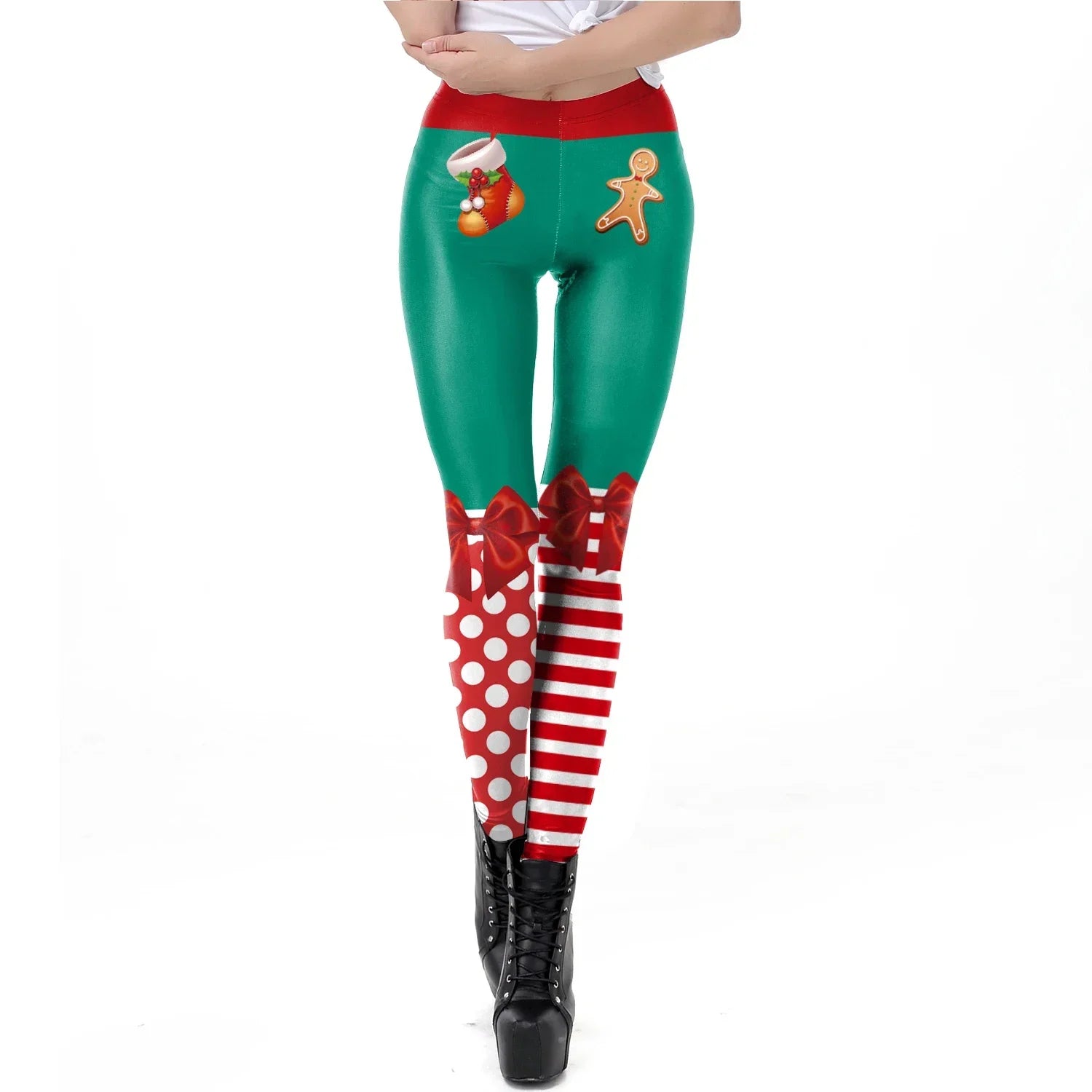 Grønne og Røde Alve-Tights / Jule-Leggings