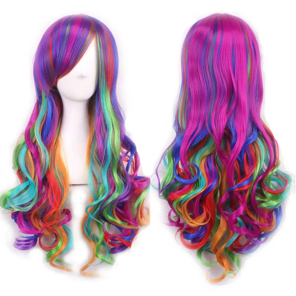 Regnbue Ombré Cosplay-Parykk med Pannelugg (70 cm)