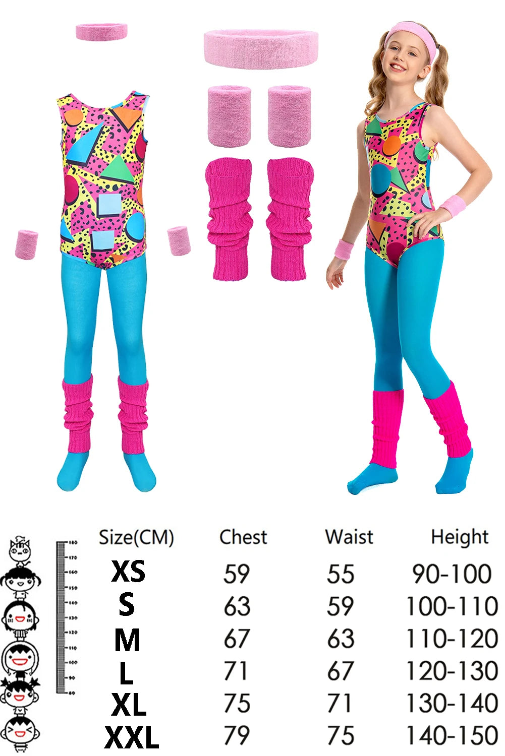 80s Neon Patchwork Retro Dress / Jumpsuit for Voksne