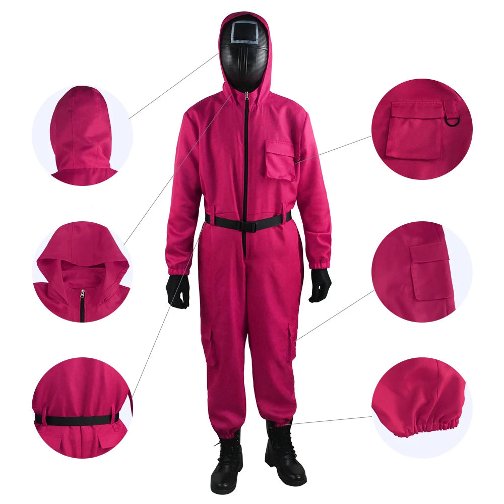 Rosa Jumpsuit Kostymesett med Maske
