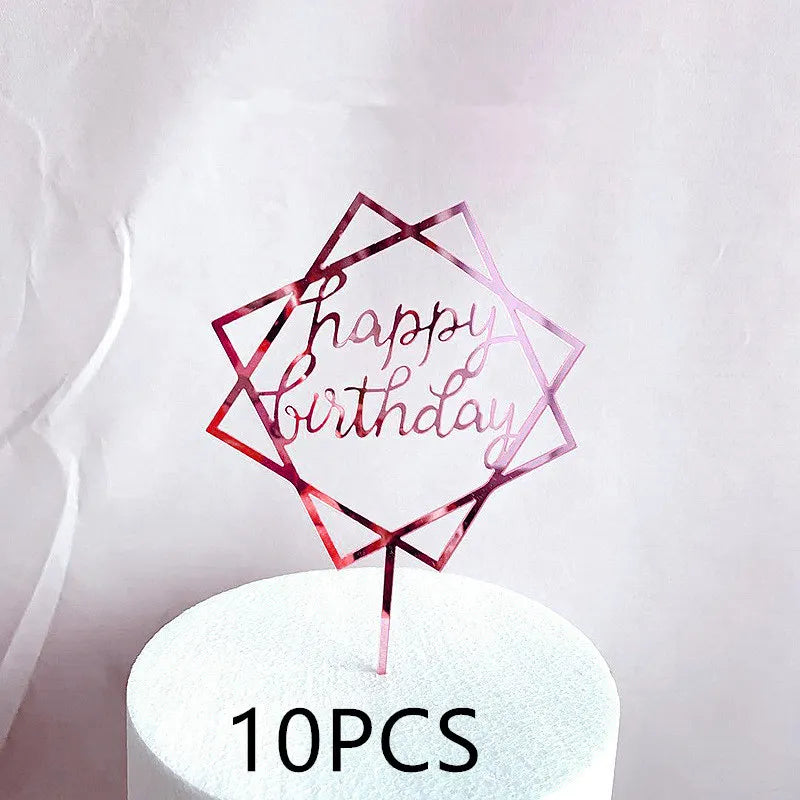 10-Pakning Akryl Happy Birthday Kaketoppere