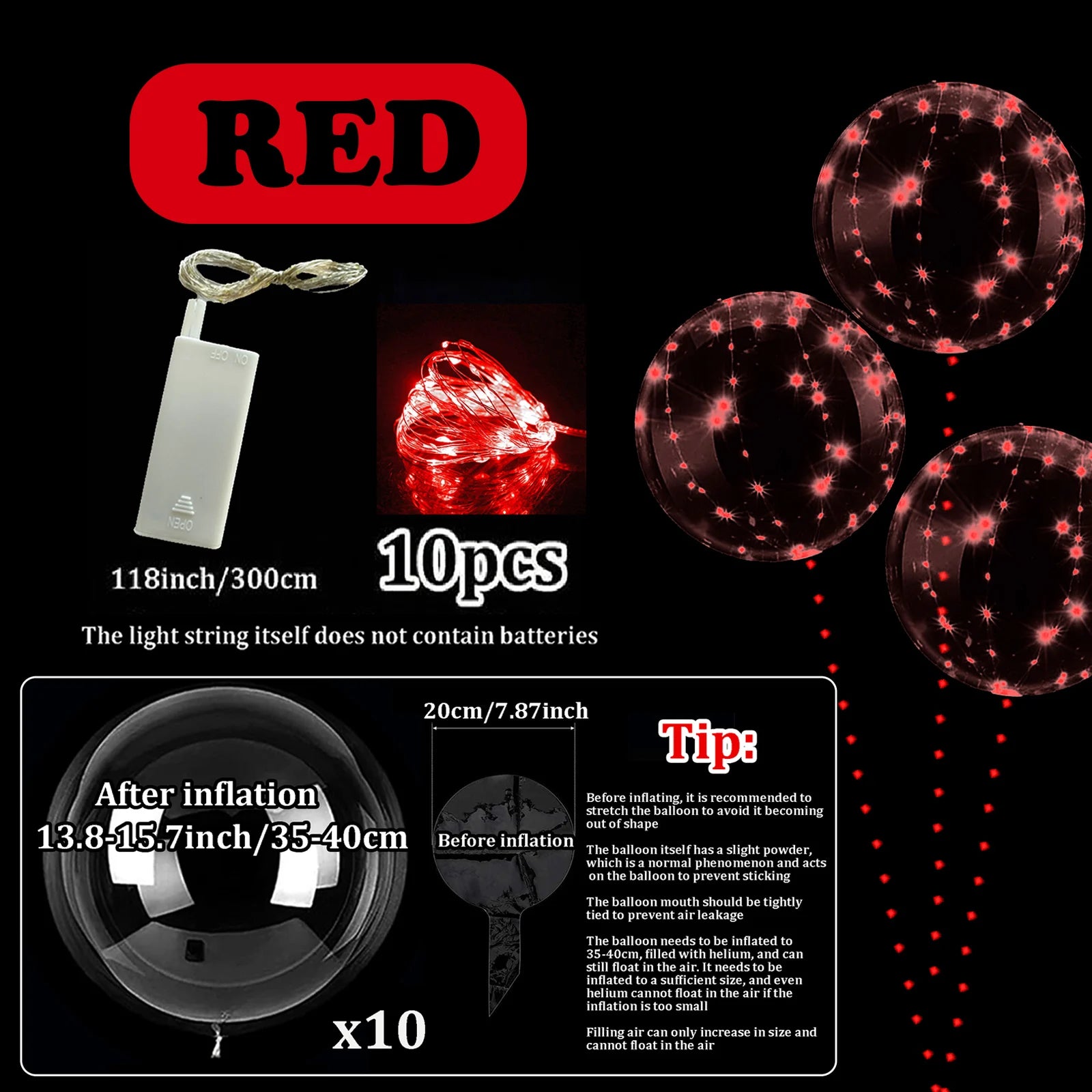 LED Bobo-ballonger med Lys (10-pk)