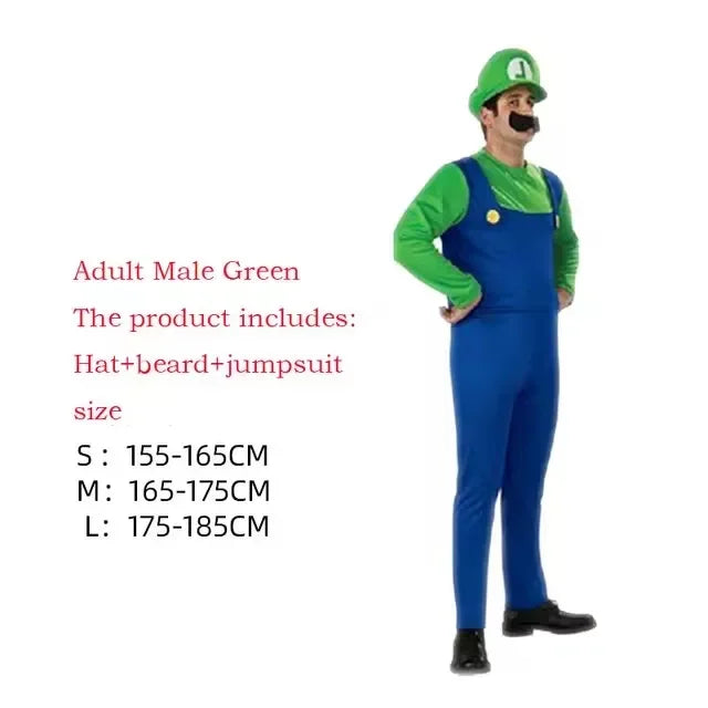 Super Mario Luigi Deluxe Kostyme med Hatt & Bart