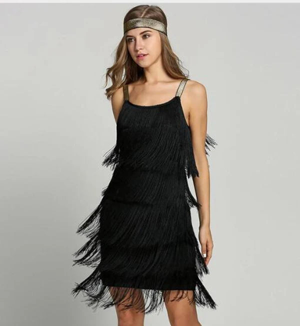 Gatsby Flapper Kjole med Hårbånd og Frynser