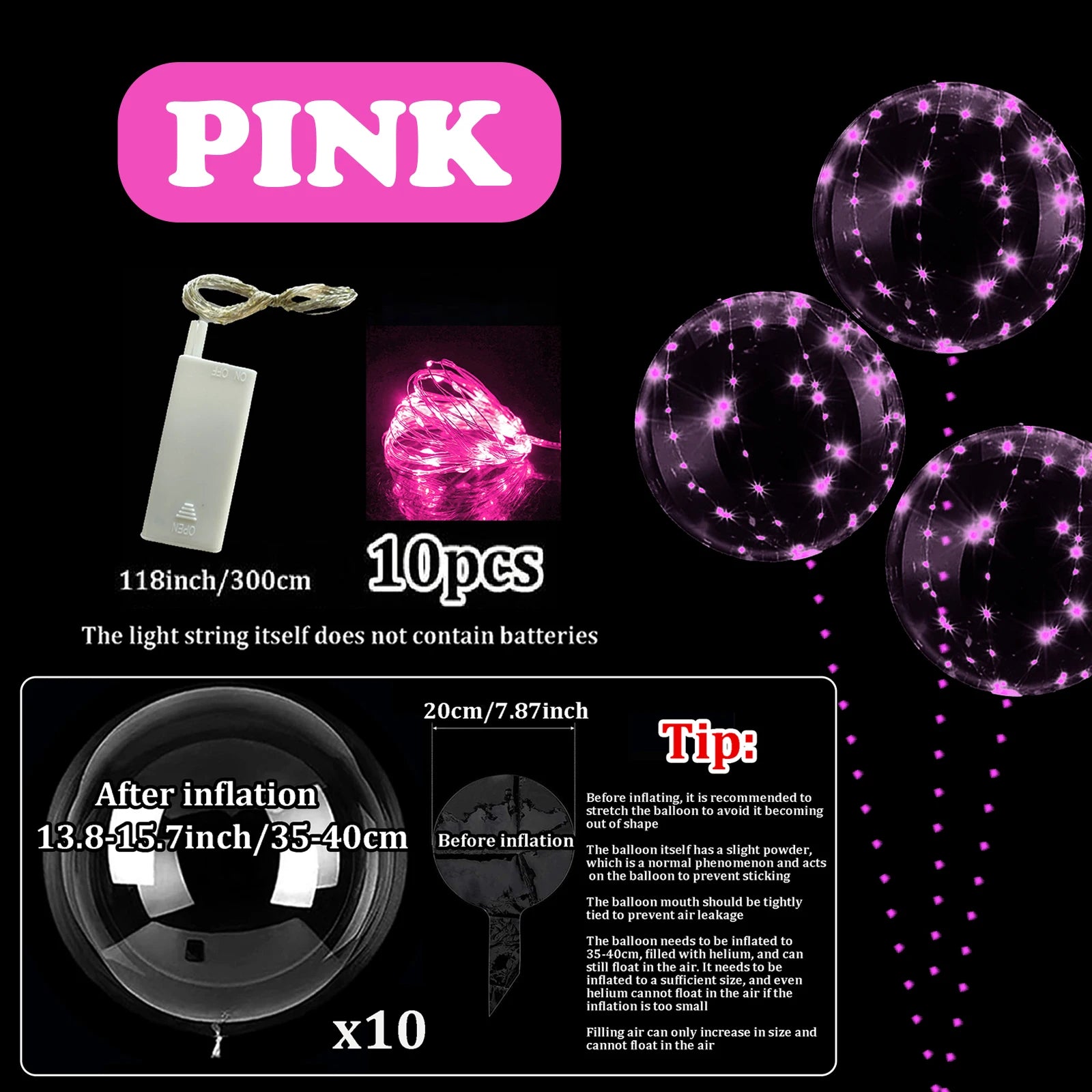 LED Bobo-ballonger med Lys (10-pk)