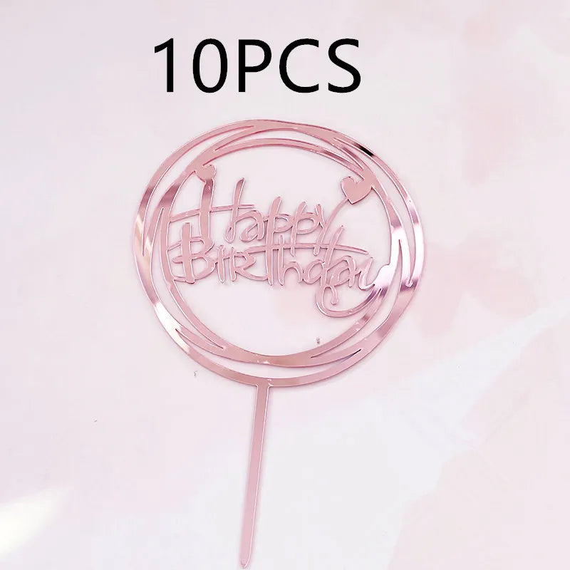 10-Pakning Akryl Happy Birthday Kaketoppere