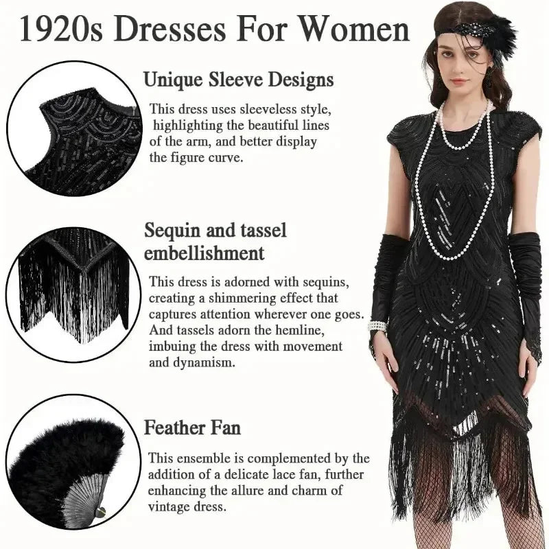 1920-tallet Charleston Flapper Kjolesett