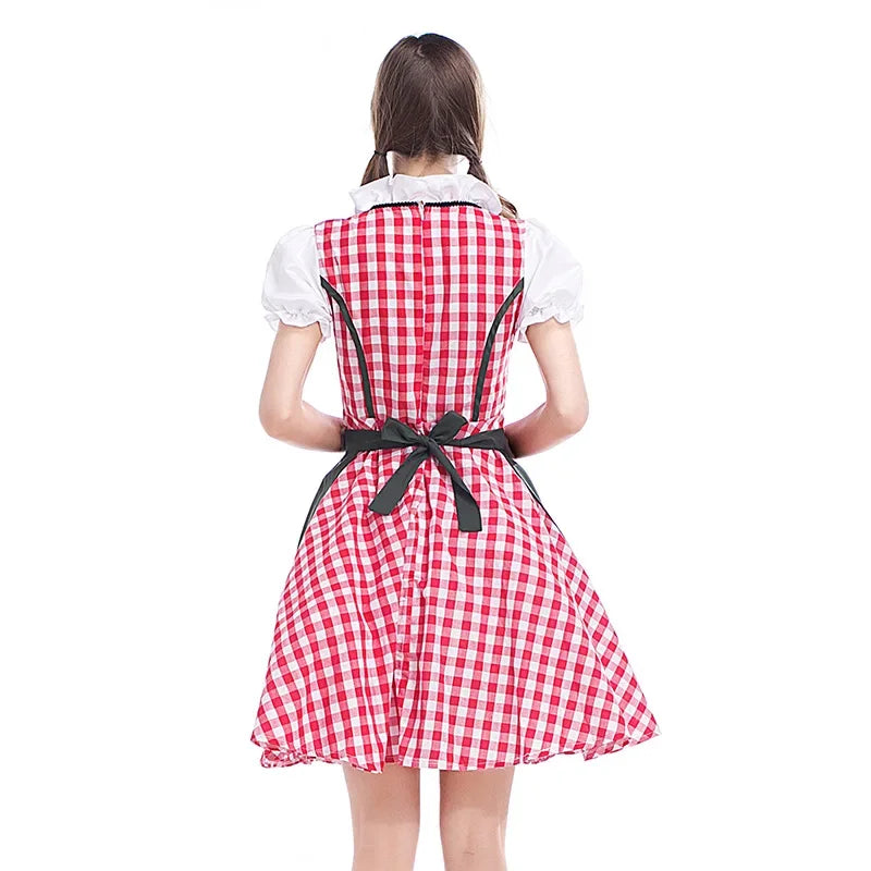 Klassisk Oktoberfest Dirndl Kjole med Forkle