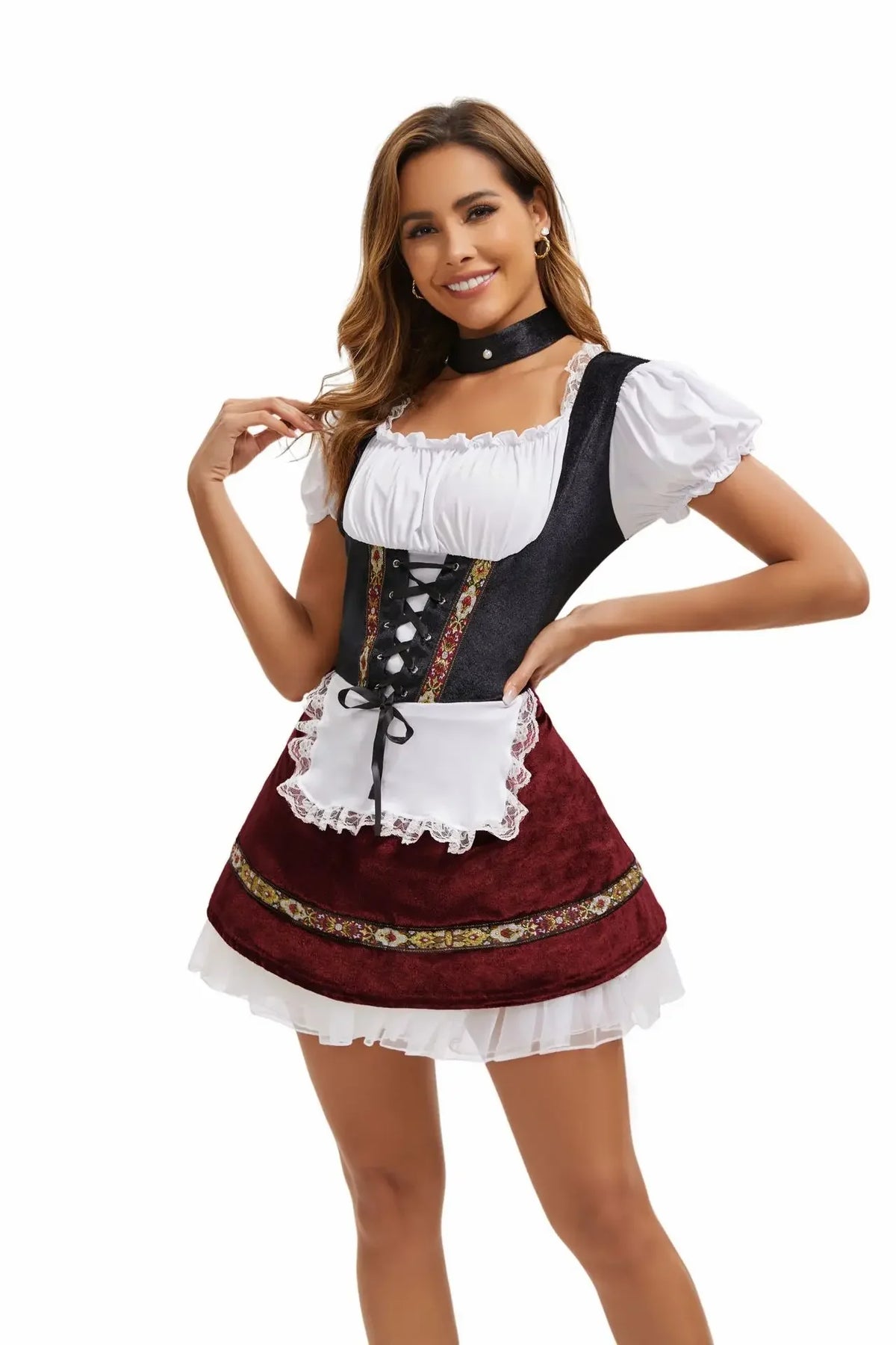 Elegant Vintage Dirndl-kjole med Snøring og Rysjer