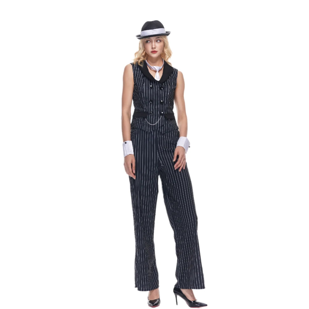 Gangster Kvinne Kostyme 1920-tallet (Nålestripet Dress)