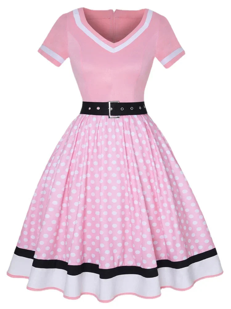 Polka Dot Retro 50-talls Kjole med Belte