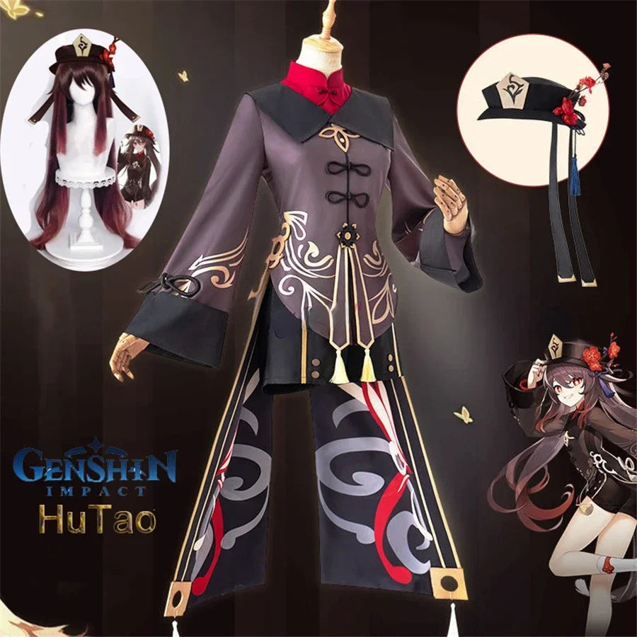 Genshin Impact Hu Tao Cosplay Kostyme & Parykk