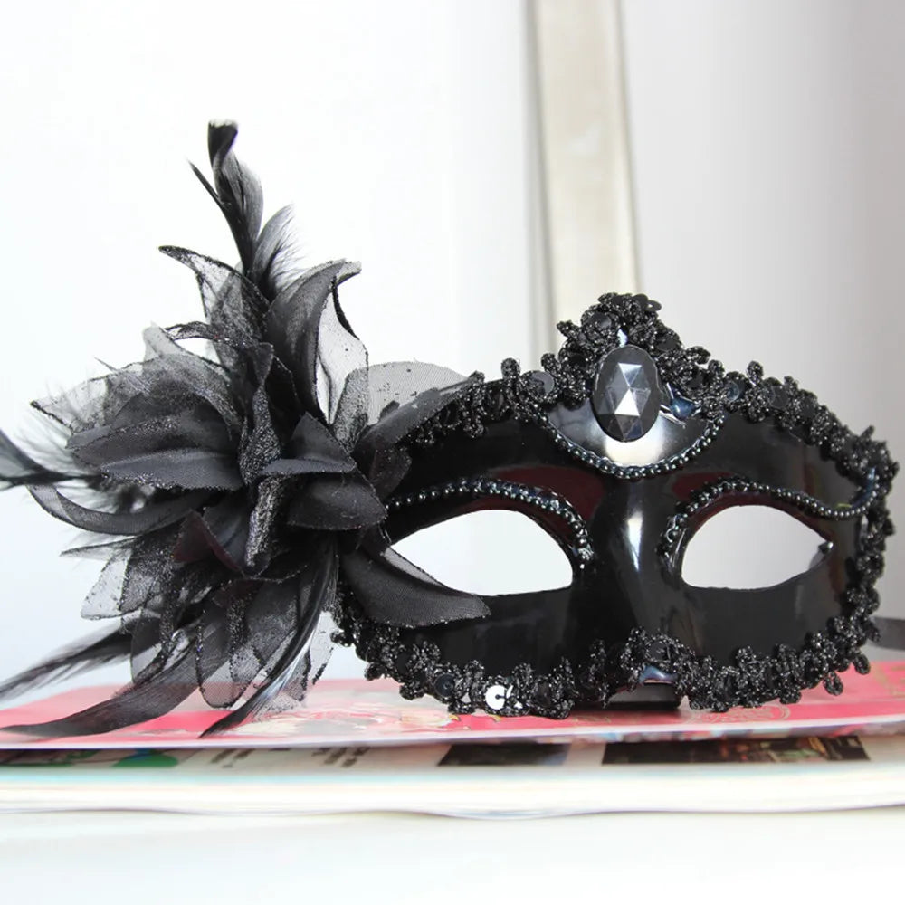 Luksuriøs Venetiansk Fjærmaske med Strass