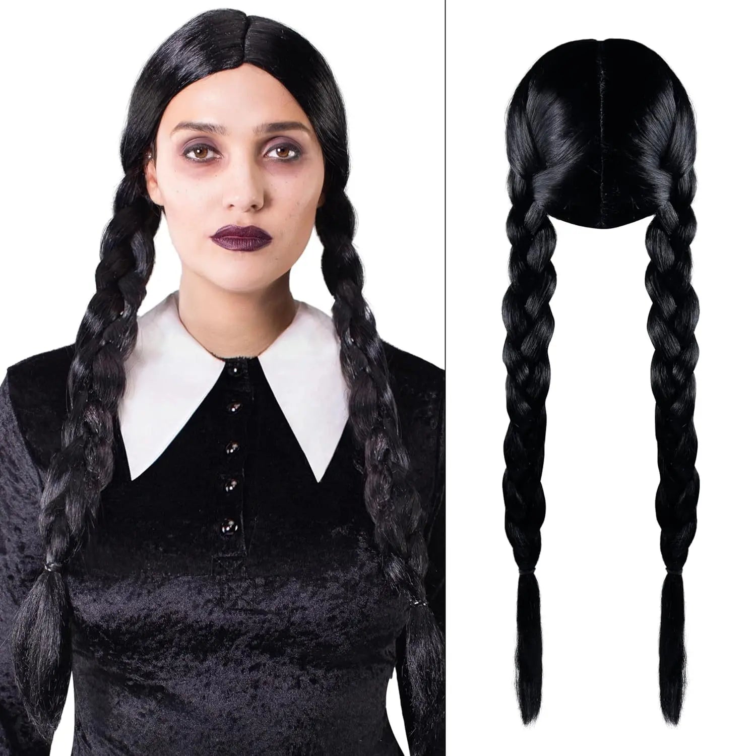 Wednesday Addams Sorte Fletter Parykk